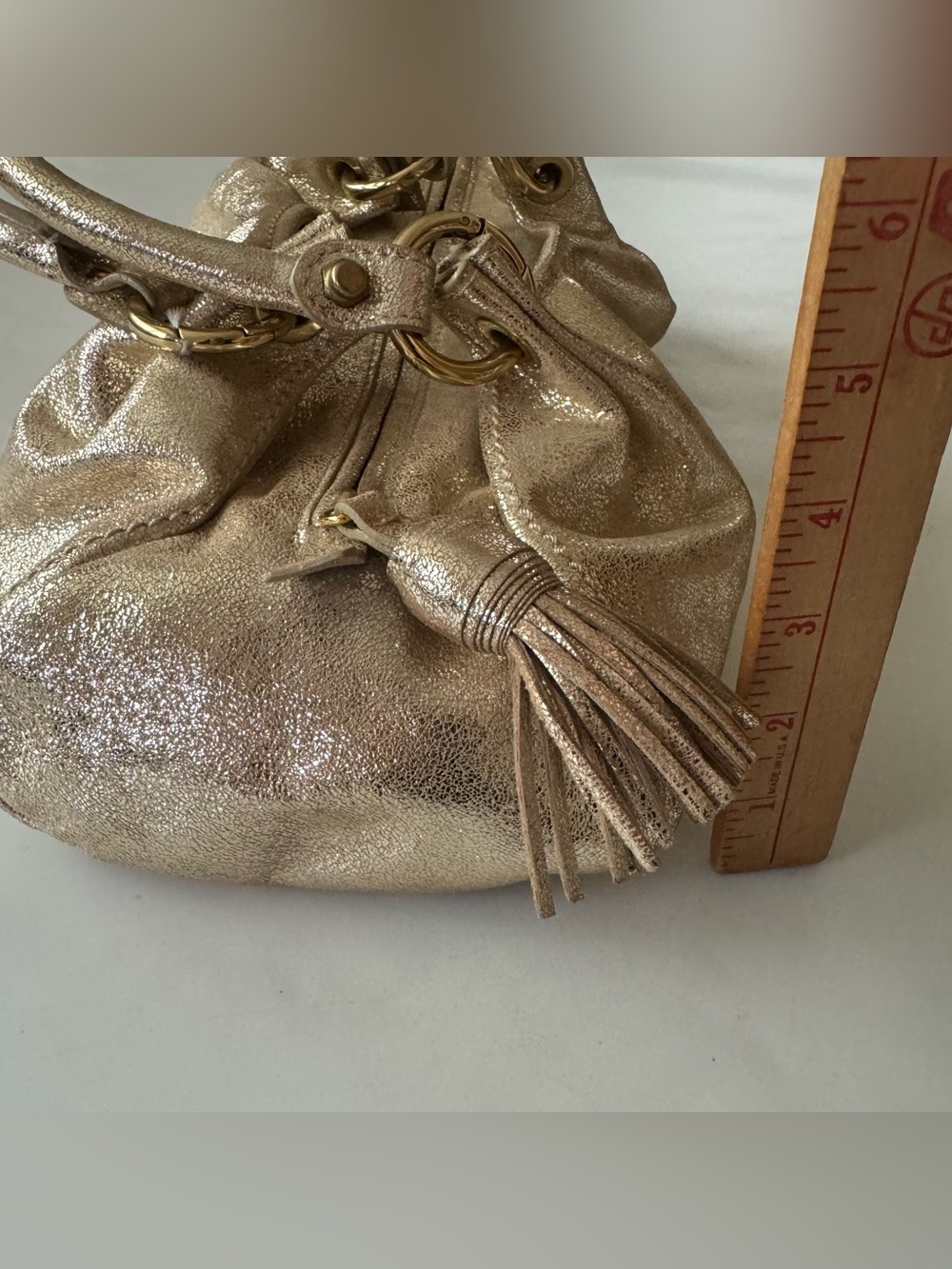Vintage MOSCHINO Shimmering Gold Champagne Leather Italy Shoulder Hobo Bag - Picture 15 of 16